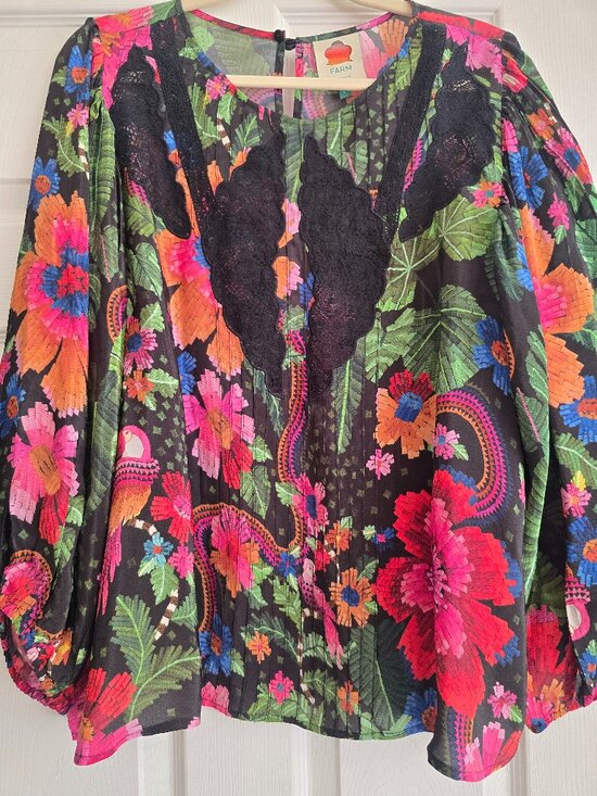 Farm Rio Tops - FARM RIO Floral Satiny Blouse Size L